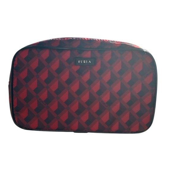 Furla Red & Black Geometric Toiletry Bag NWT Gift Ready Unisex travel pouch - Picture 6 of 7